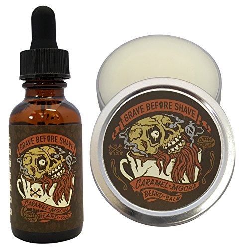 Beard Grooming Kit with Caramel Mocha Scent - 2 pcs Beard Balm & Oil - Variations of THIS listing