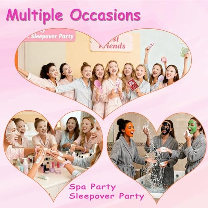 130 PCS Spa Party Supplies for Women, Include Face Masks Skincare, Hand Cream, Lip Balm, Lip Mask, Under Eye Patches,Hair Brush, Foot Bath Bombs,Spa Birthday Sleepover Party Supplies for Girls Women