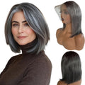Straight Salt & Pepper Grey Short Bob Lace Front Wig 12 Inch - No Shedding