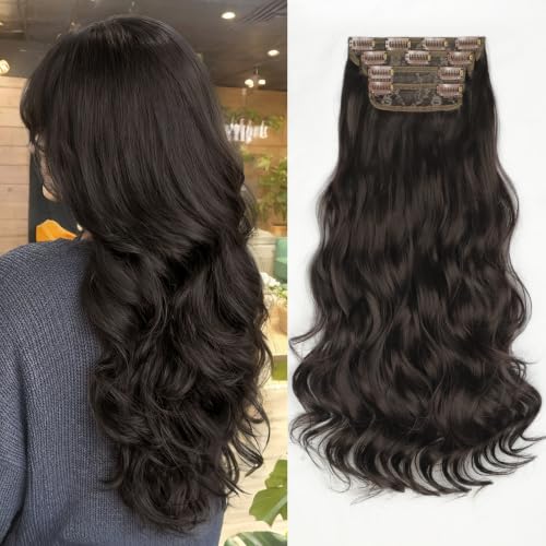 KooKaStyle 20 Inch Curly Clip-In Hair Extensions Rich Dark Brown with Silky Shine