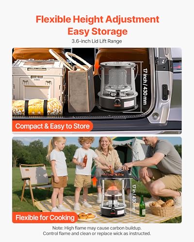 VEVOR 9000 BTU Portable Kerosene Heater & Stove - Indoor Outdoor 2-in-1 Space Heater with Adjustable Height, Flame Control, Easy Storage