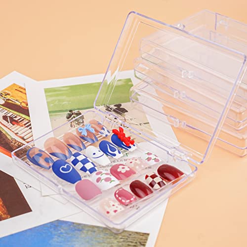 Press On Nail Storage Box, 3.9x2.9x0.7 inch Clear Empty Press On Nail Packing Box Artificial Nail Display Organizer Case with Transparent Tape Nail Tips Display Holder (Box Only) (24PCS)