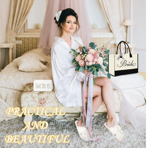 Bridal Gift Set with Tote Bag, Makeup Bag, Robe, Slippers & Hair Clip - Bride to Be Gifts