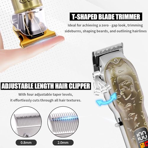 Professional Hair Clipper Set Men's Cordless Hair Clipper T-Shaped Blade Beard Trimmer Nose Hair Trimmer Electric Shaver Rechargeable Professional Hair Trimmer Set (Bronze)