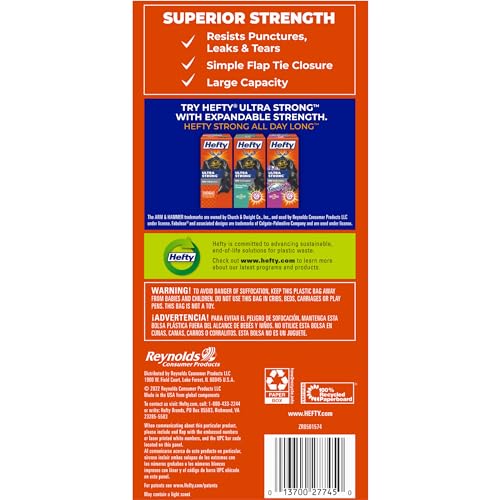 Hefty Large Trash Bags 30 Gallon, Multipurpose Black Garbage Bags - Pack of 40 (6 Packs)