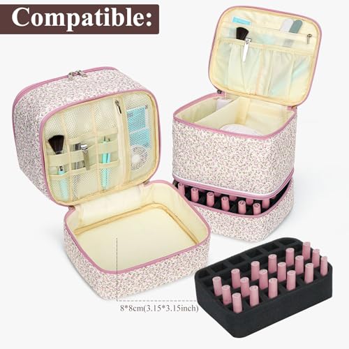 Floral Nail Polish Organizer Bag for 30 Bottles & UV Nail Lamp - Pink Floral
