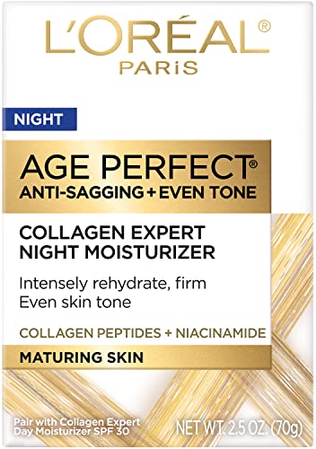 L'Oreal Paris Age Perfect Collagen Night Moisturizer 2.5 oz Pack of 2 - Anti-Aging Skin Care