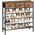 5-Tier Shoe Rack with 3 Drawers - Rustic Brown & Black, Metal & Wooden Storage Organizer