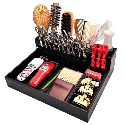 Large Barber Storage Box with Detachable Organizer & Shear Holder - PU Leather Salon Tool Case