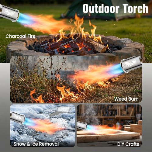 KOACKL 2 Pack 24-Inch Propane Torch Gun with Adjustable Flame for BBQ & Camping, Silver & Black