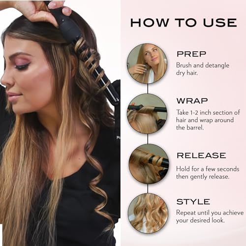 NuMe Classic Ceramic Curling Wand Black 1.25 Inch Tourmaline Hair Curler