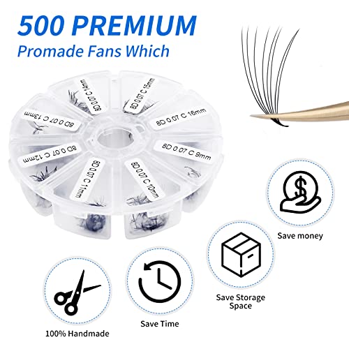 Premade Lash Fans Volume Extensions 8D D-Curl 9-16mm - Mixed Lengths - Variation of THIS listing