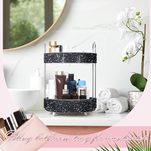 Honeydak 2-Tier Rotating Cosmetic Display with Resin Diamonds, Black