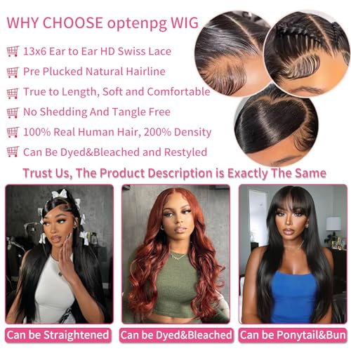 Optenpg 22 Inch Body Wave Lace Front Wigs Human Hair HD Lace Natural Color Pre Plucked with Baby Hair