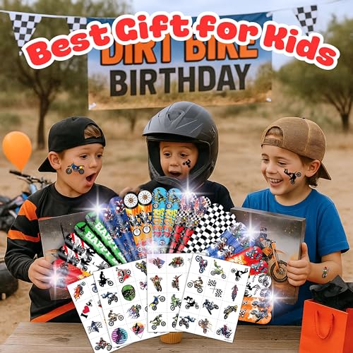 72 PCS Dirt Bike Party Favors - 48 Temporary Pre-Cut Tattoos & 24 Slap Bracelets - Fun Party Favors for Boys & Girls, Birthday Goodie Bag Fillers, Baby Shower Gifts, Classroom Rewards