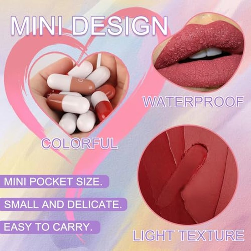 18PCS Mini Lipstick Set,Multi Colored Ultra Matte Lipstick,Magic Glitter Cute Gloss Long Lasting Waterproof Capsule Pills Lip Stick & Eyeshadow Stick Set for Women