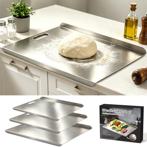 Stainless Steel Cutting Board Set with Lip - 3 Sizes for Kitchen Food Prep