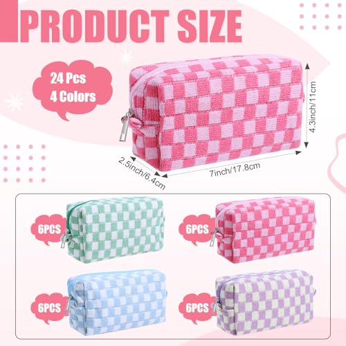 Giesiery 8 Pcs Checkered Makeup Bag Bulk Cosmetic Organizer for Women & Teens Preppy Travel Toiletry Pouch for Skincare & Brushes Bridesmaid Proposal Gifts (24, Pastel Color)