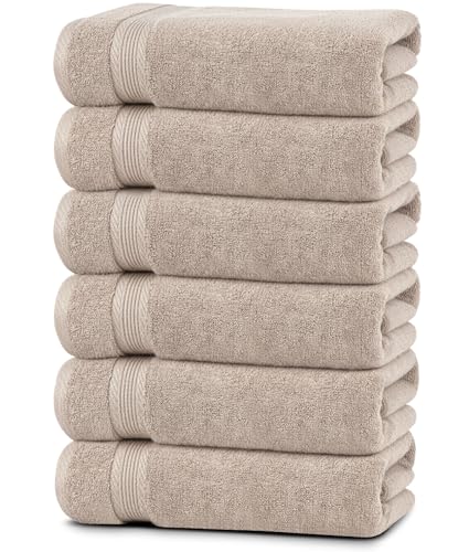 Linteum Textile Supply Luxury 20x40 Inch Taupe Hair Towels Pack of 6 - Ultra-Soft Cotton, Quick Dry, Salon-Quality