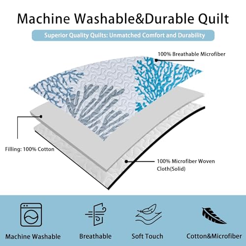 Coastal King Size Quilt Set - Beach Pattern 3-Piece Bedding Set - Coastal1 Variation