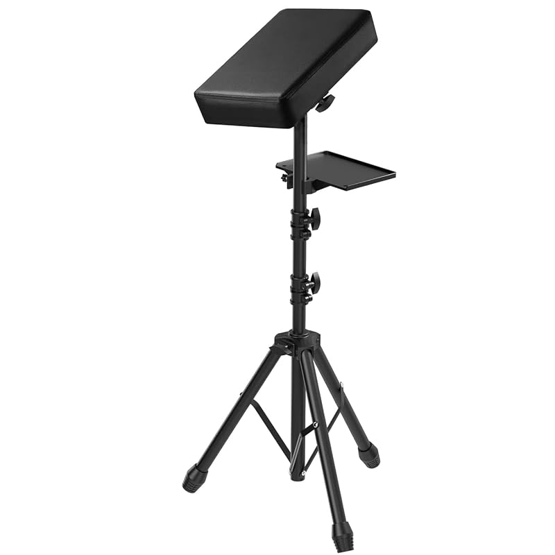 NATUMER Tattoo Armrest Stand with Tray & Tripod Base - Adjustable Height, 360° Tilt & Rolling Tray (Black)