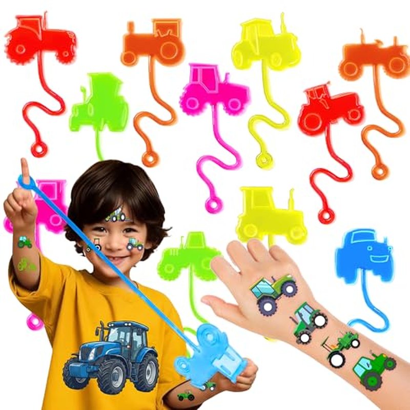 48PCS Tractor Party Favors - 24PCS Temporary Tattoos & 24PCS Stick Hands Party - Perfect Birthday Party Supplies, Goodie Bag Stuffers, Treasure Box Toys, Classroom Prizes, and Student Giftss