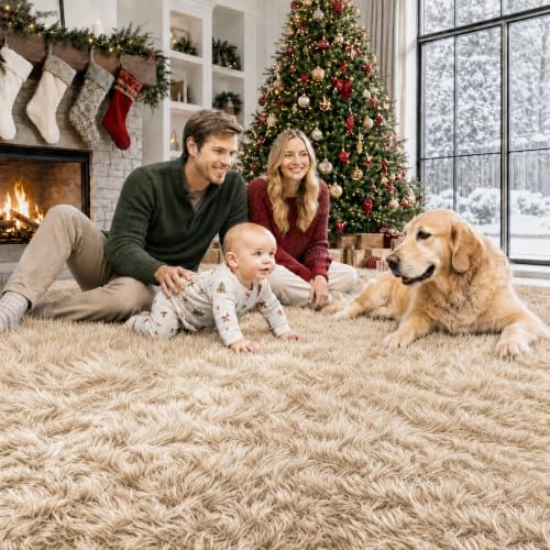 Zomfy 8' x 10' Camel Fluffy Shag Rug - Washable Soft Plush Indoor Carpet for Living Room & Kids' Room