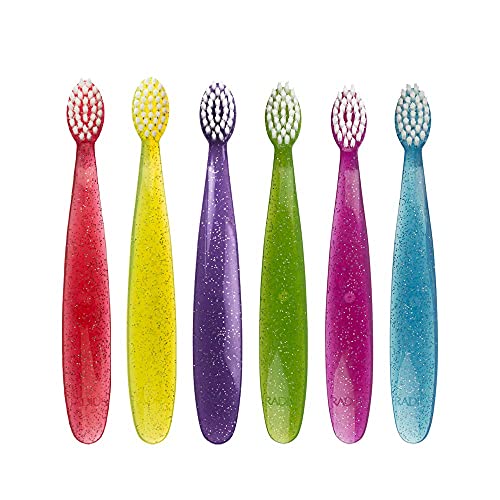 RADIUS Totz Toothbrush for 18 Months Plus - Assorted 6 Count (Blue/Pink/Purple/Green/Yellow/Coral) Extra Soft BPA Free