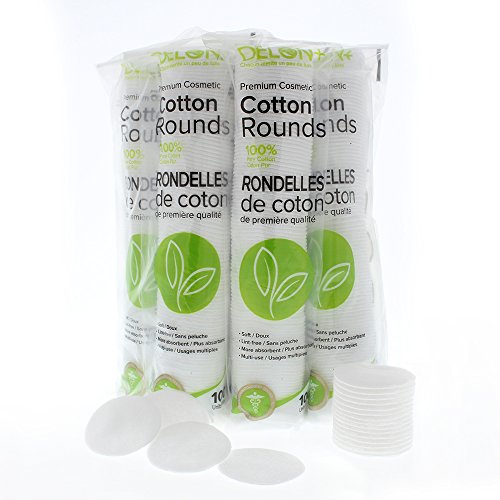 Delon Premium Dual-Sided Cotton Rounds, 100 Count (Pack of 1) ? Lint-Free, Hypoallergenic, 100% Cotton Pads for Makeup, Skincare & Nails ? Made in Canada