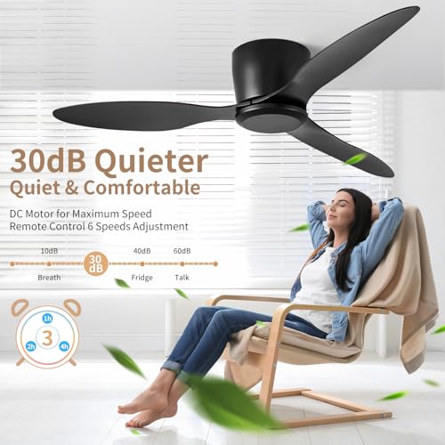 42-Inch Black Ceiling Fan No Light with Remote Control - Quiet, Moisture-Proof, 6-Speed