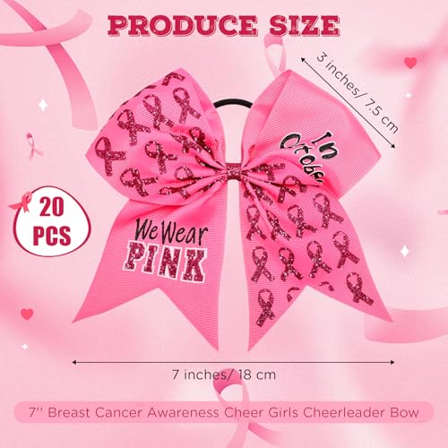 Preboun 20 Pack 7-Inch Pink Breast Cancer Awareness Cheer Hair Bows Classic A