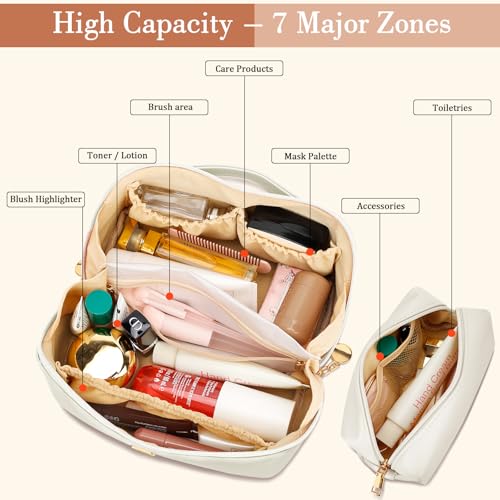 Cloudwings Initial Makeup Bag Set Beige - Personalized Gift for Women
