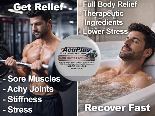 AcuPlus Muscle Relaxing Bath Bombs for Sore Joints & Recovery - Pack of 6