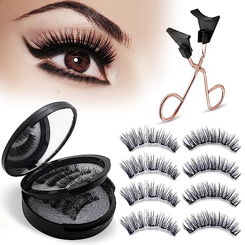 No Glue Magnetic Eyelashes with Applicator, 3D Reusable Magnetic Lashes Natural Look for Office & Daily Wear, Mess-Free Dual Magnetic Eyelash Kit, Lightweight & Windproof