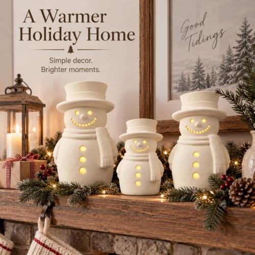 3-Piece Terracotta Snowman Christmas Decor with LED String Lights