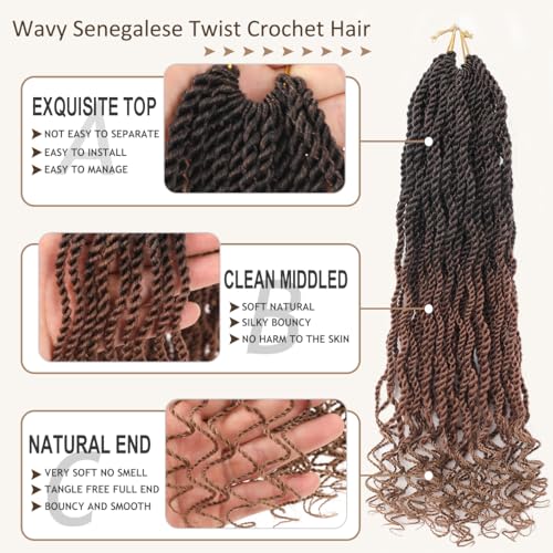 Kachanaa 6 Inch Senegalese Twist Crochet Hair 8 Pack Short Pre-Looped Synthetic Havana Braids