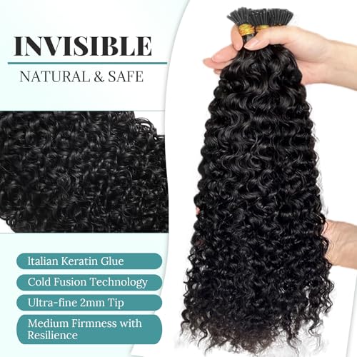 Water Wave Human Hair Extensions I Tip 16 Inch 50G Natural Black Micro Link