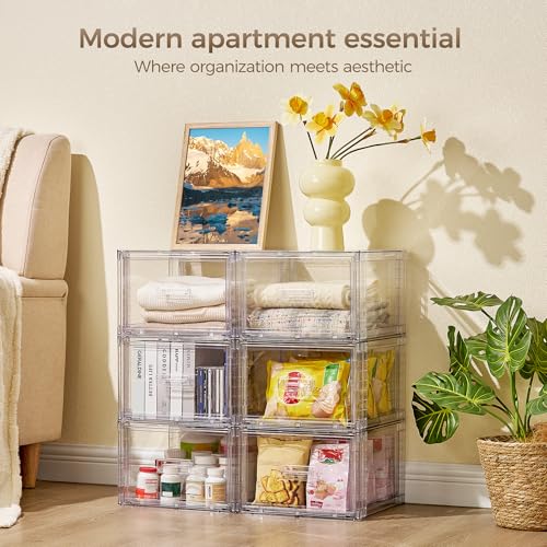 Stackable Closet Storage Drawers - Clear Plastic Organizer Bins, 15QT, Set of 8