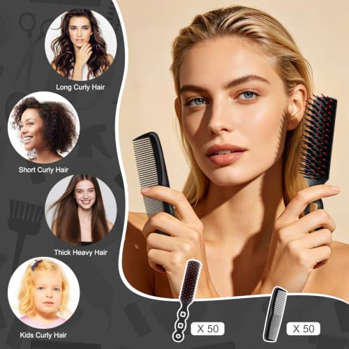 100 Pack Bulk Disposable Hair Brushes & Combs Set for Travel & Hygiene - Black