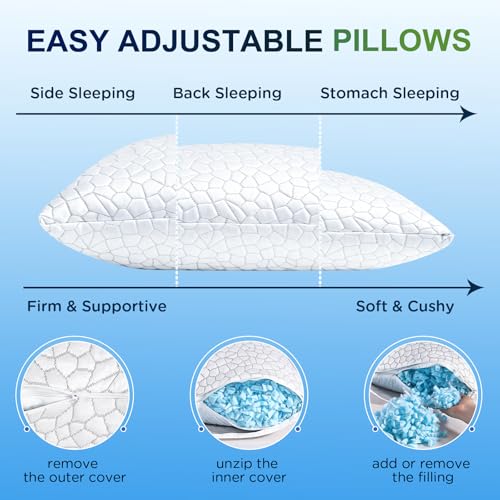 King Size Cooling Pillows Set of 2 - SUPA MODERN Gel Memory Foam Neck Support, Adjustable Firmness, Two-Sided Cooling for Hot Sleepers