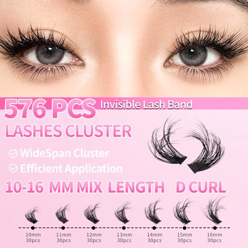 DIY Lash Extension Kit Individual Lash Clusters Kit 280Pcs with Lash Bond and Seal and Remover Tweezers for Lash Cluster Extensions Kit for Beginner(60D+80D D Kit, 10-16mm Mixed, 3D Fluffy)