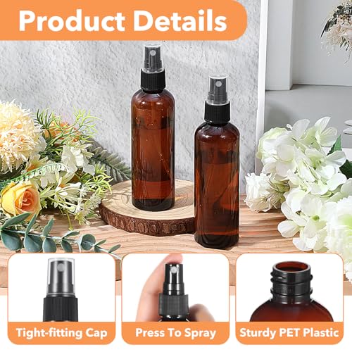 Amber Plastic Spray Bottles - 4 Oz Refillable Fine Mist Travel Set, 60 Pack