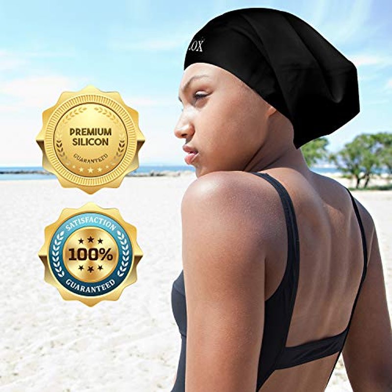 Extra Large Swim Cap for Very Long Hair, Silicone Shower Cap for Braids and Dreadlocks, Keeps Hair Dry While Swimming or Showering, Women and Men, Keeps Afro Extensions Weaves Dry