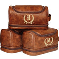 Personalized Leather Toiletry Bag for Men Brown Travel Organizer - Custom Initial Gift