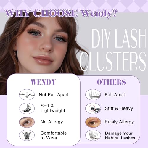WENDY LASHES 100D+200D Eyelash Extensions 119PCS Wispy Lash Cluster 12-16mm Fluffy Eyelashes DIY D Curl Lash Extension Cluster for Beginners