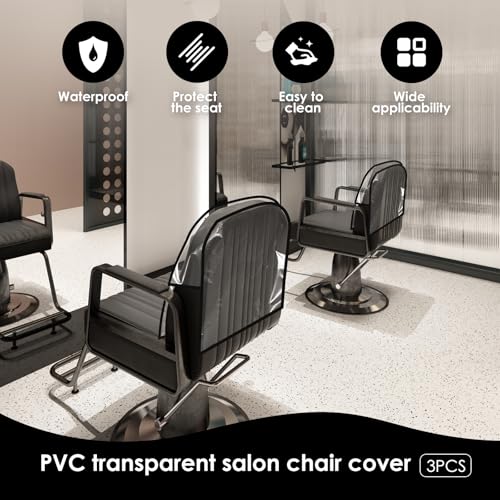 3Pcs Salon Chair Cover, PVC Clear Chair Back Covers, Waterproof Salon Chair Covers Protectors, Soft Salon Chair Back Cover, Fits Most Standard Salon Chairs Office Chairs, 20"x 15.7"x 4.7"