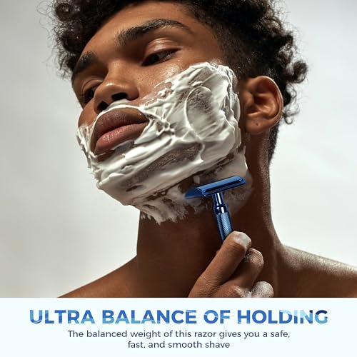 Upgrade Blue Double Edge Safety Razor with Blue Eyebrow Razor