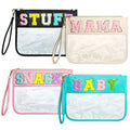 Buryeah 4 Pcs Chenille Letter Pouch Flat Nylon Clear Snack Bags Flat Multipurpose Zipper Makeup Bag for Travel Toiletry Bag Water-proof Cosmetic Pouch for Women(Simple Style)