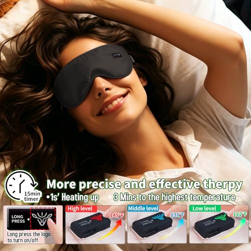 Heated Eye Mask for Dry Eyes Relief, Cordless Sleeping Eye Compress, Rechargeable, Washable, Adjustable Temperature