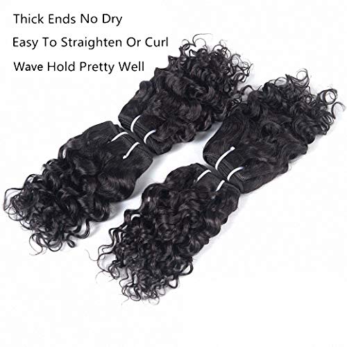 Brazilian Water Wave Human Hair Weave 4 Bundles 8 Inch Ocean Wave Virgin Remy Hair - Natural Black, Sew-In, Wet & Wavy